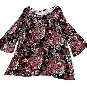 ELLOS tunic top blouse shirt floral bell sleeves flowy soft comfortable 1X 22/24